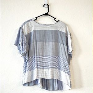 LOFT Blue Striped Flutter Sleeve Top Size Medium
